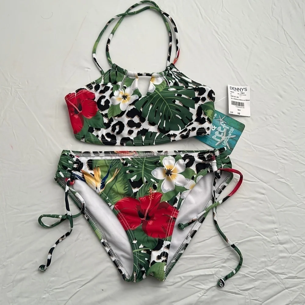 Coral and Reef Addison multicolor white green red black floral bikini